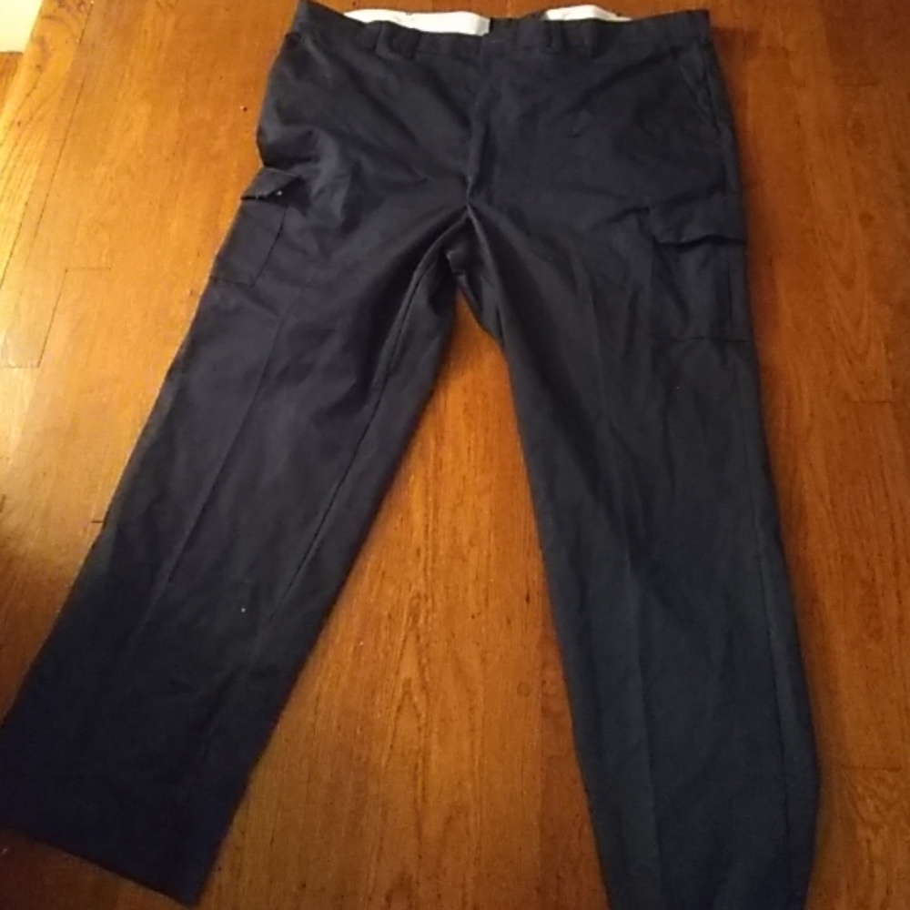 Red cap cargo navy work pants